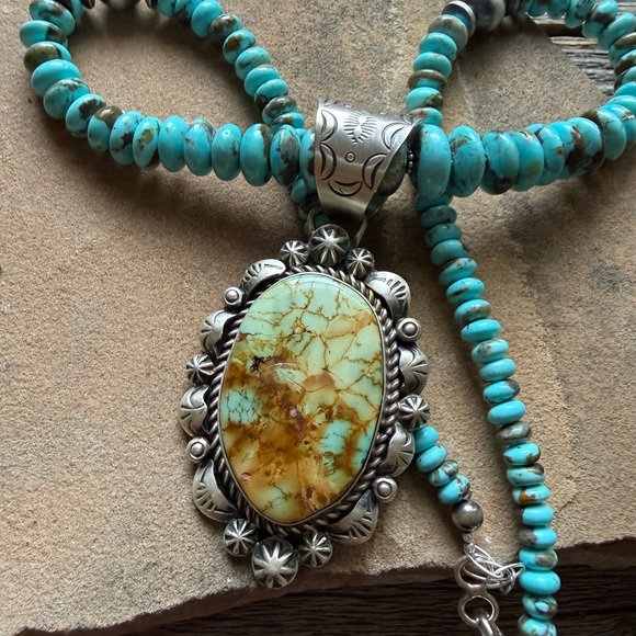 Navajo sterling silver turquoise pendant necklace KY - Picture 8 of 8